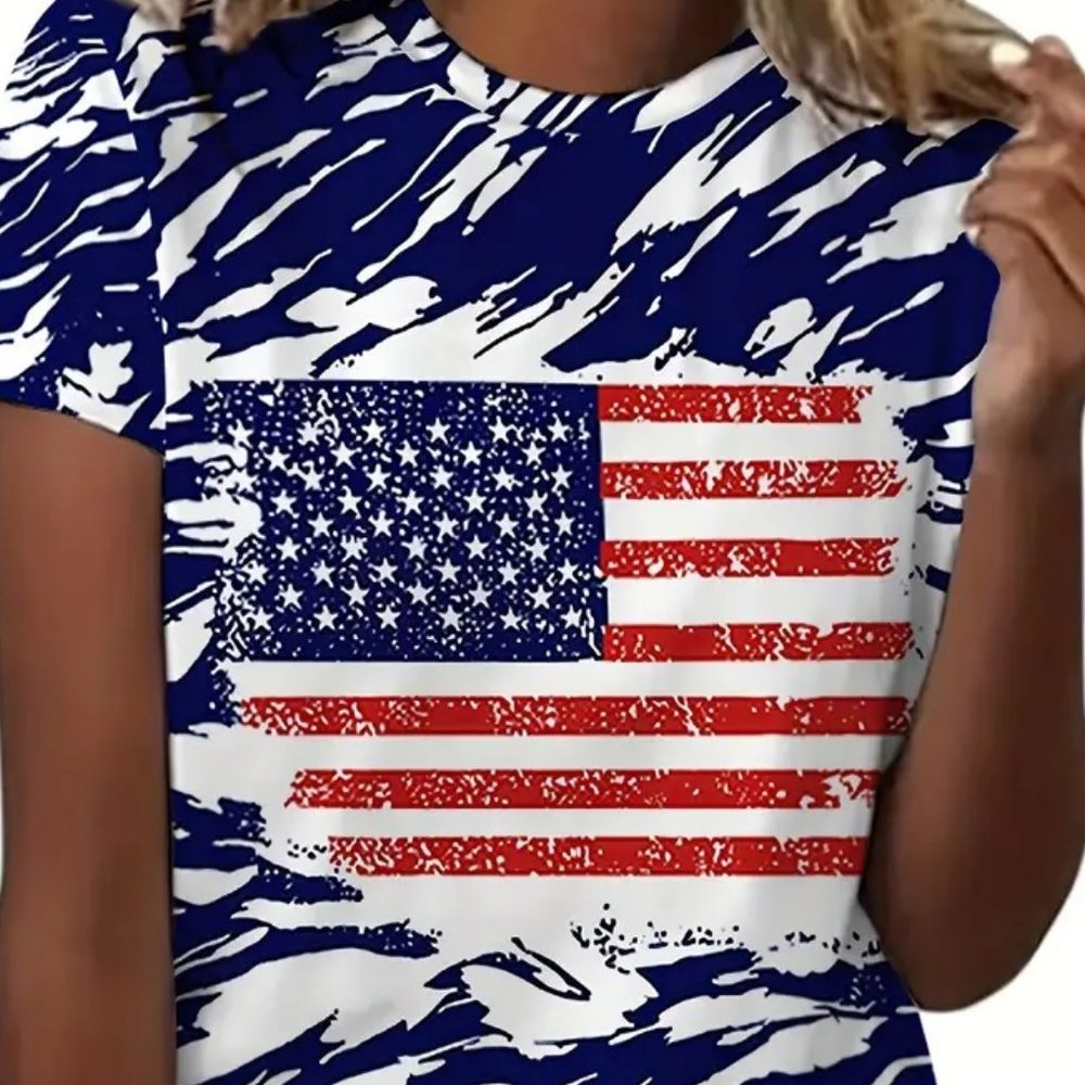 American Flag "Double Sided Logo" Ladies or Teen Girl T-Shirt, Short Sleeve XXL